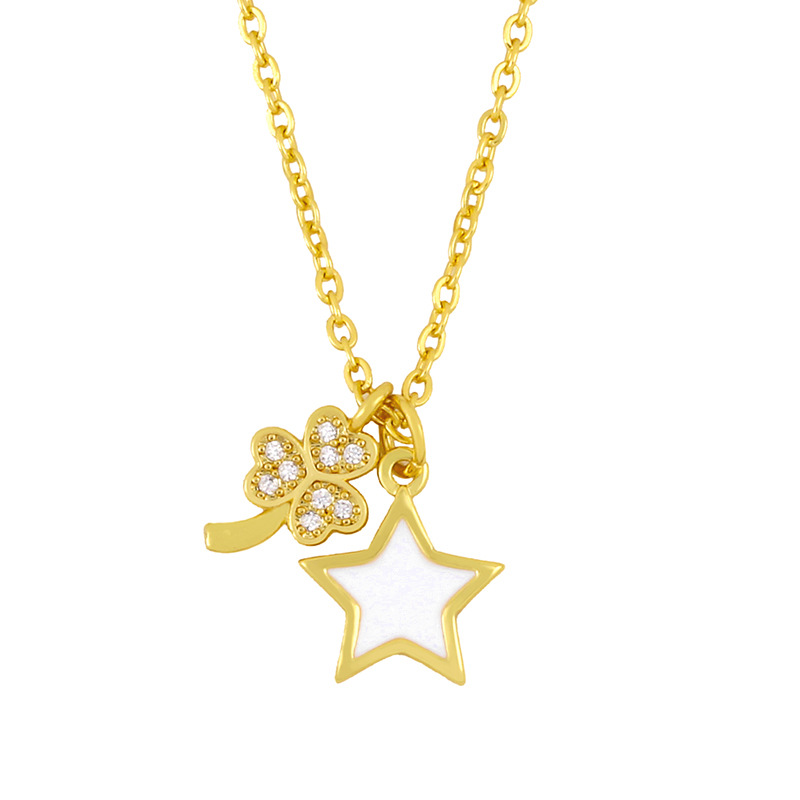 Korean short five-pointed star shell pendant diamond four-leaf clover copper clavicle chain necklace