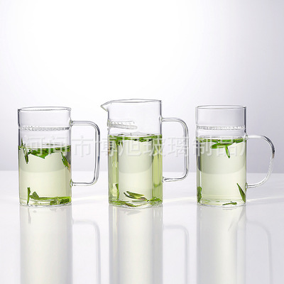 厂家直销耐热加厚玻璃茶杯办公室过滤月牙杯杯漏一体花茶杯绿茶杯