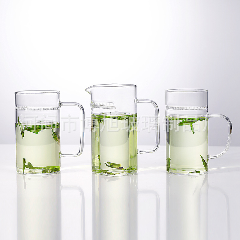 厂家直销耐热加厚玻璃茶杯办公室过滤月牙杯杯漏一体花茶杯绿茶杯