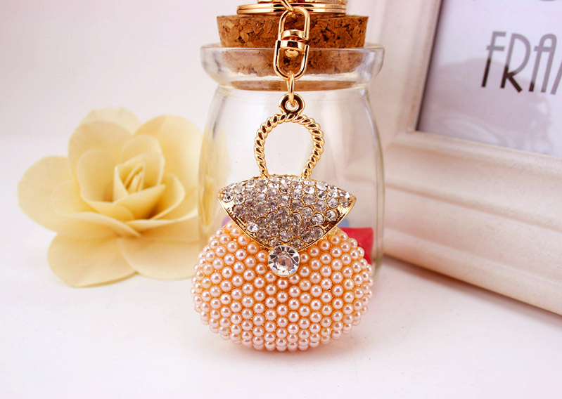 45g Weight Alloy, Metal Material Heart Pattern Women'S Gender Pink, Purple, Peach Color Rhinestone Pearl Handbag Keychain 9