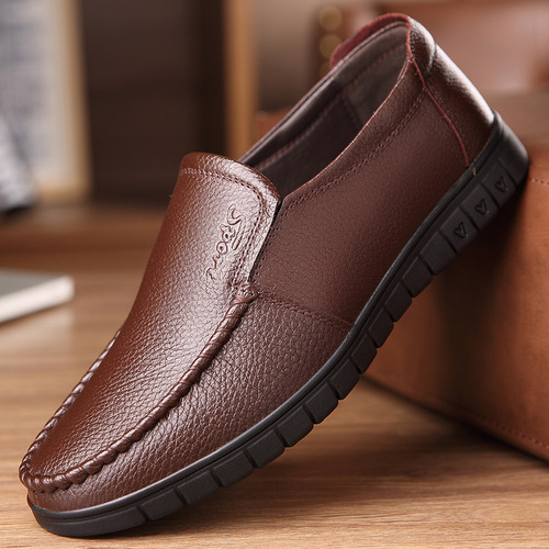 First-layer cowhide middle-aged and elderly men's shoes dad's shoes middle-aged men's single shoes men's breathable soft-soled round-toe casual leather shoes for men