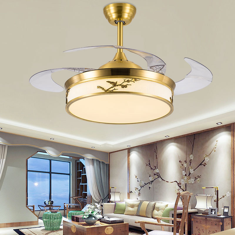 吊扇燈隱形風扇燈餐廳客廳臥室吊燈 美式全銅,整體全銅風扇吊燈