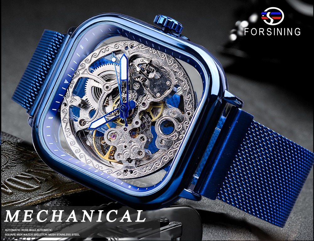 Men's Square Automatic Mechanical Watch With Magnetic Band_voghion.com
