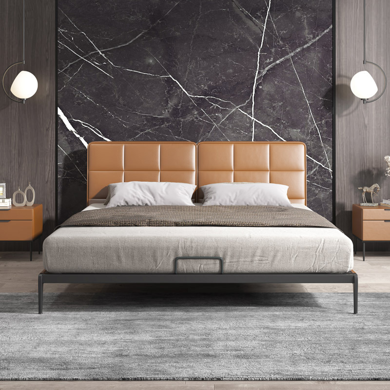 Cama de cuero Yihai Xuan, cama de cuero genuino, cama grande doble para dormitorio principal, cama de matrimonio de cuero genuino de 1.8 m, cama tapizada, estilo minimalista italiano.