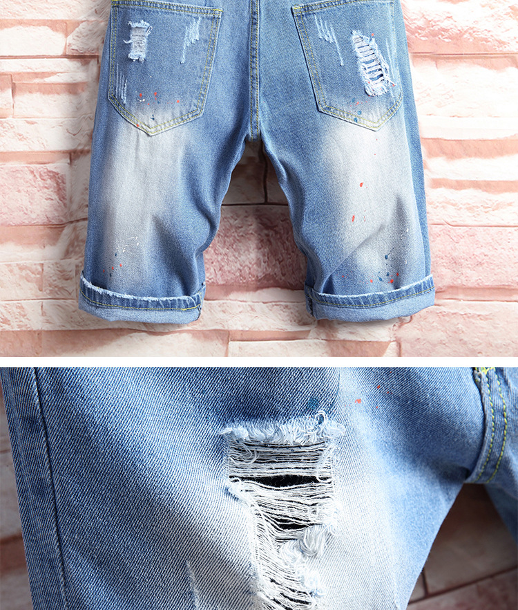 abbigliamento da uomo alla moda, pantaloncini estivi in denim strappato, pantaloni a gamba dritta attillati in cinque pezzi_voghion.com