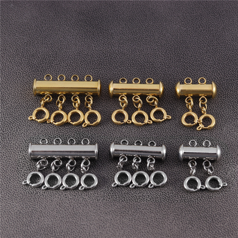 T0596A不锈钢磁扣加铜弹簧扣手链扣，弹簧扣6mm，白K色