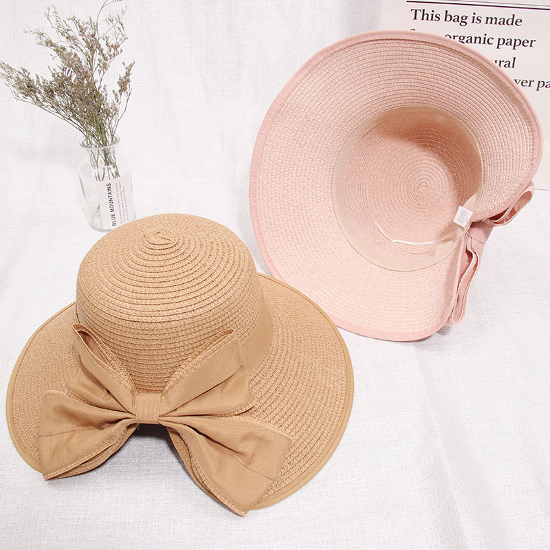 Summer New Korean Fashion Simple Hat Wild Shade Sunscreen Straw Hat Outdoor Travel Bow Beach Hat  Wholesale Nihaojewelry display picture 8