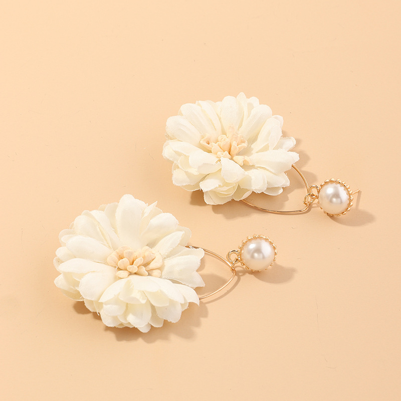 New fashion fabric flower earrings wild chrysanthemum earrings pearl earrings nihaojewelry wholesale