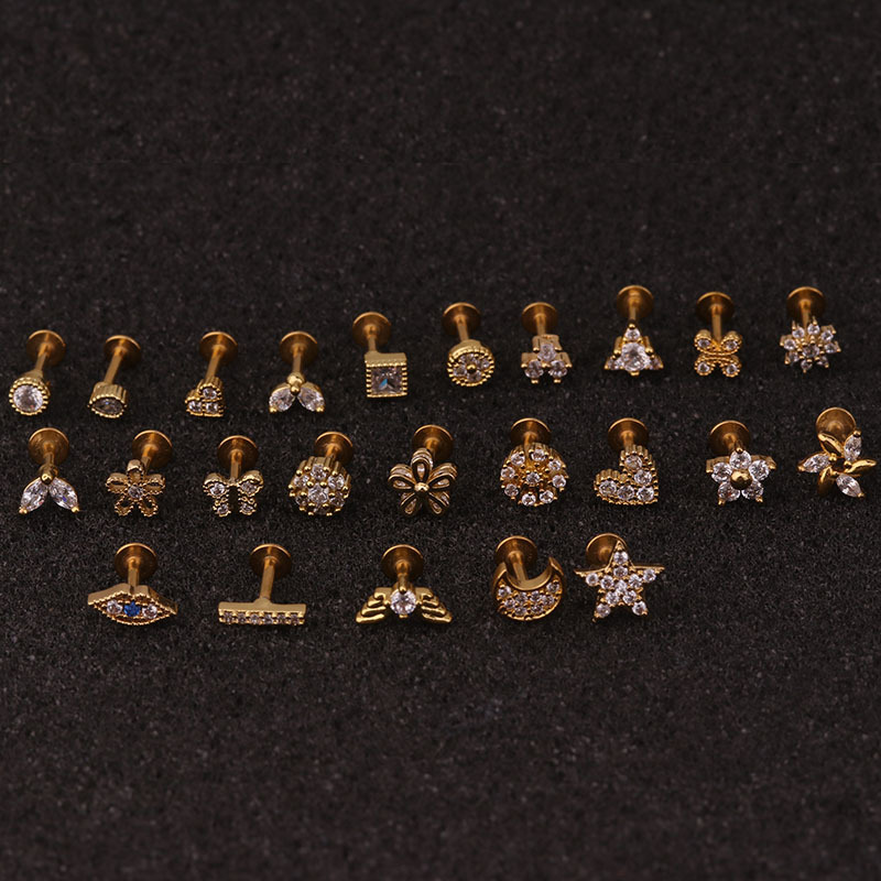 Fashion Flower Butterfly Stainless Steel Copper Inlay Zircon Ear Studs 1 Piece