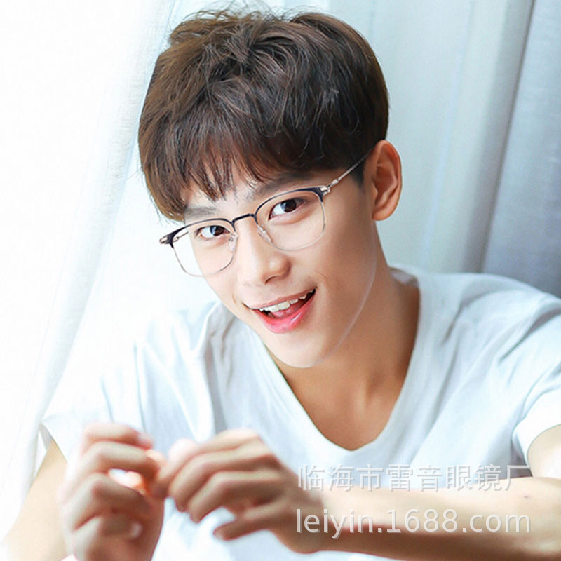 Black Eyebrow Frame Myopia Glasses for Men, Trendy Optional Prescription Eye Frame, Flat Mirror, Comfortable Korean Style Glasses Frame, Big Face Artsy