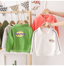 男童长袖T恤 23春秋新款宝宝翻领帅气卫衣儿童韩版打底衫一件代发