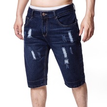外貿夏季新款牛仔短褲男式歐美直筒青年男士五分中褲破洞牛仔短褲