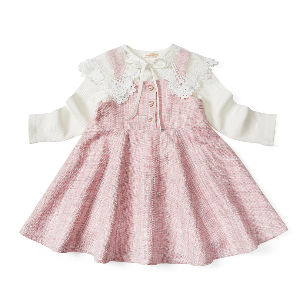 韩版女童春秋3件套装春款童装佛山童装小香风格子女童套装裙春