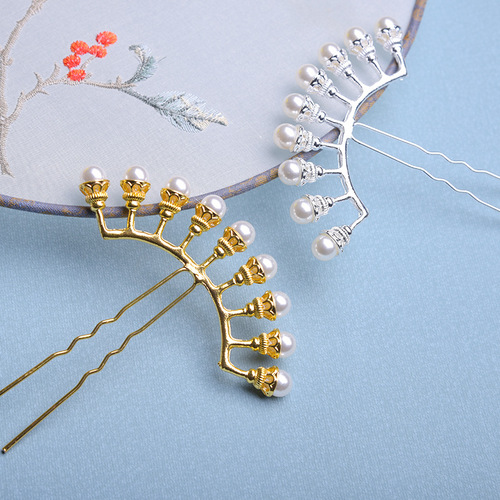 Ancient style hairpin pearl row hairpin Internet celebrity Hanfu hair accessories super fairy ancient costume headwear ancient style hairpin hairpin hair accessories