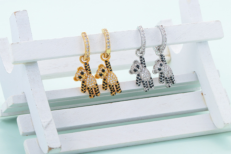 Copper Material Bear Pattern Fashion Bear Inlaid Zircon Copper Copper Earrings