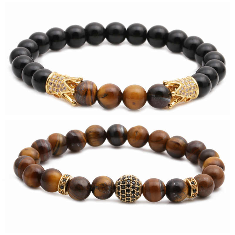 new bracelet tigeru0027s eye frosted stone crown diamond ball beaded bracelet set wholesale nihaojew