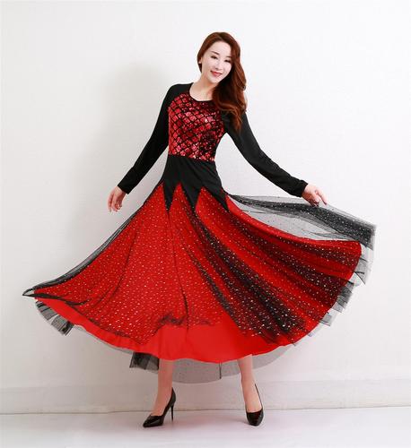 Modern dress red black waltz dance performance costumes Women Girls Ballroom Dancing Dresses Tango Foxtrot Smooth Rhythm dance long Dance Skirts