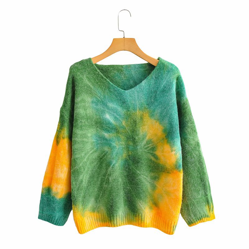 wholesale gradient tie-dye sweater women s pullover V-neck lazy knit sweater NSAM6519