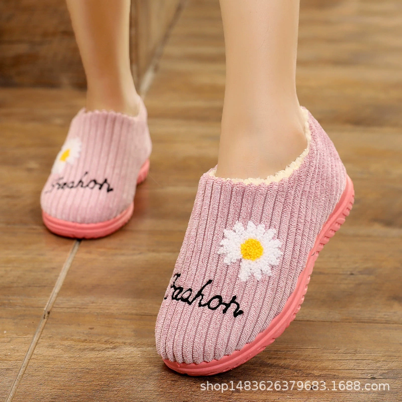 Зимние женские хлопковые тапочки, Студенческая обувь на платформе с флисовой подкладкой, теплая Лунная обувь, женская хлопковая обувь для пар ромашек, домашняя женская обувь, обувь для мам