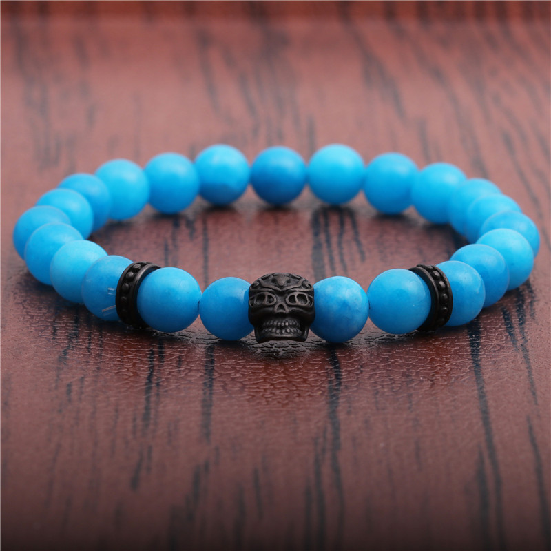 Fashion Lion Head 8mm Agate Stone Skull Bracelet display picture 7