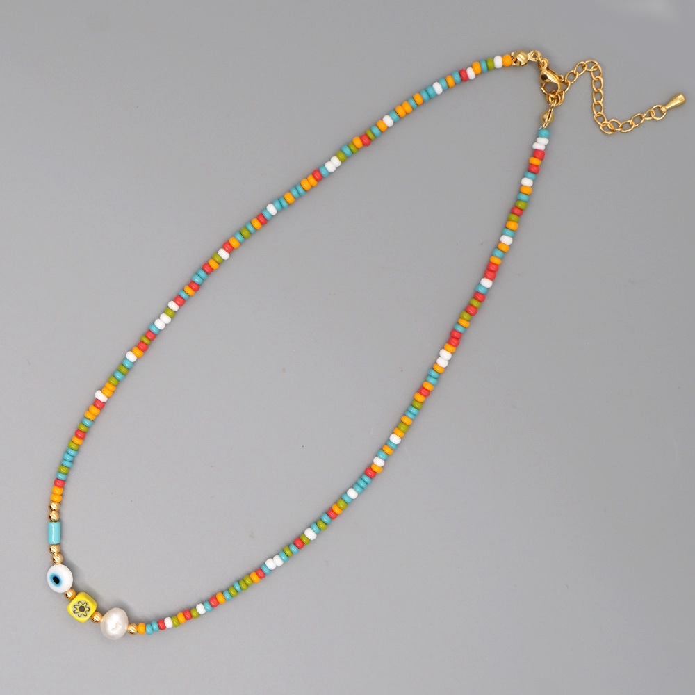 Fashion Bohemian Candy Colorful Rice Beads Clavicle Chain Natural Pearl Necklace For Women display picture 4