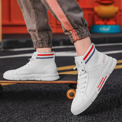 高帮男鞋2020新款韩版百搭袜子口潮鞋小白中帮帆布透气休闲板鞋|ru
