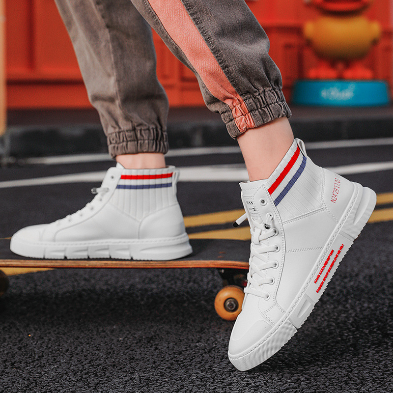 高帮男鞋2020新款韩版百搭袜子口潮鞋小白中帮帆布透气休闲板鞋|ru