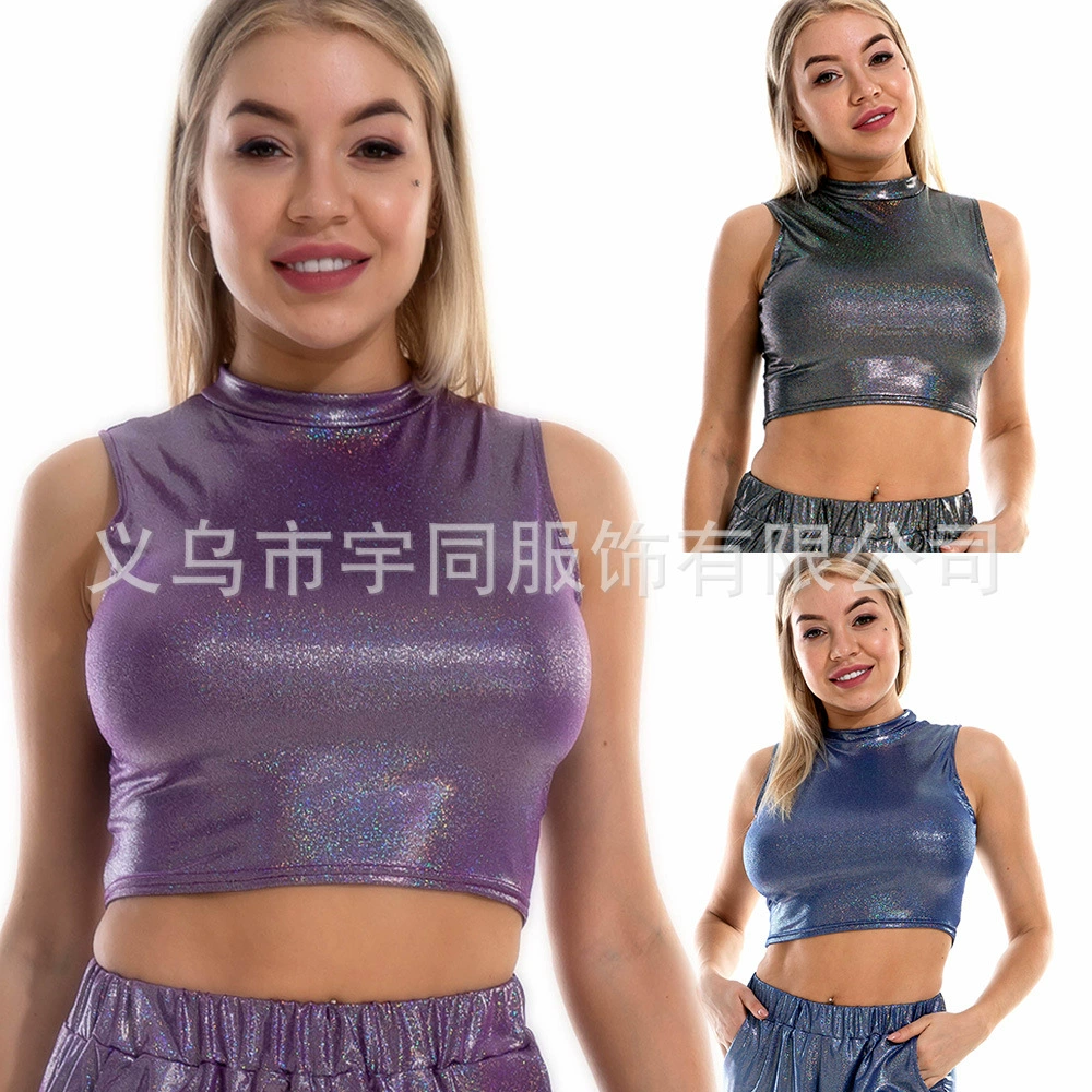 Amazon AliExpress Горячая женская маленькая жилетка для танцев в ночном клубе повседневная короткая рубашка без рукавов производители оптом