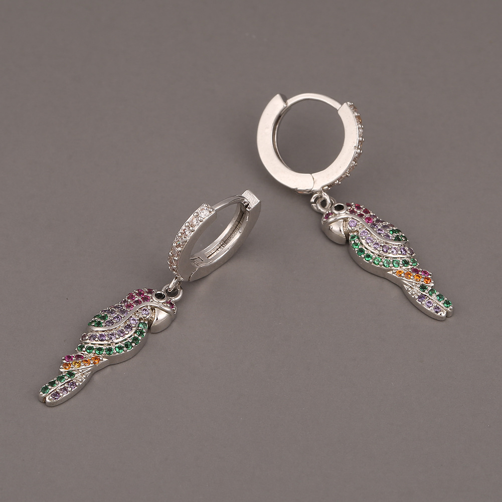 Fashion Geometric Parrot Copper Inlaid Zircon Earrings Wholesale display picture 3