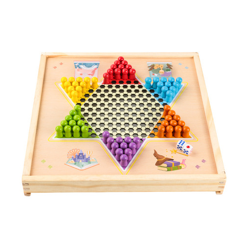 Wooden Flight Chess Five-in-a-Row Flag Chess Chess Multi-functional Game Jump Chess Student Brain Teaser Toy 3-10 Years Old