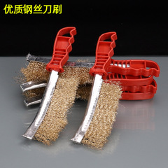 Manufacturer wholesale plastic red handle wire brush rust removal brush polishing cleaning tool brush barbecue wire brush