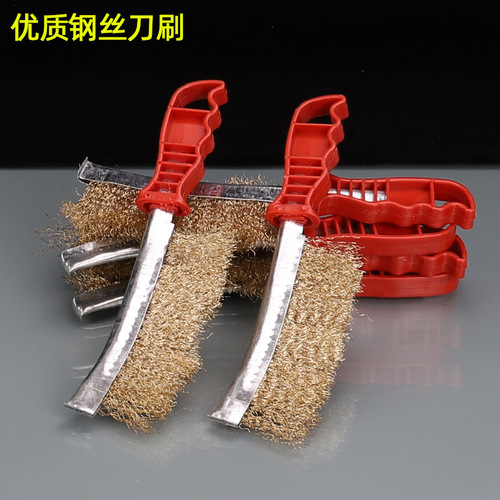 Manufacturer wholesale plastic red handle wire brush rust removal brush polishing cleaning tool brush barbecue wire brush
