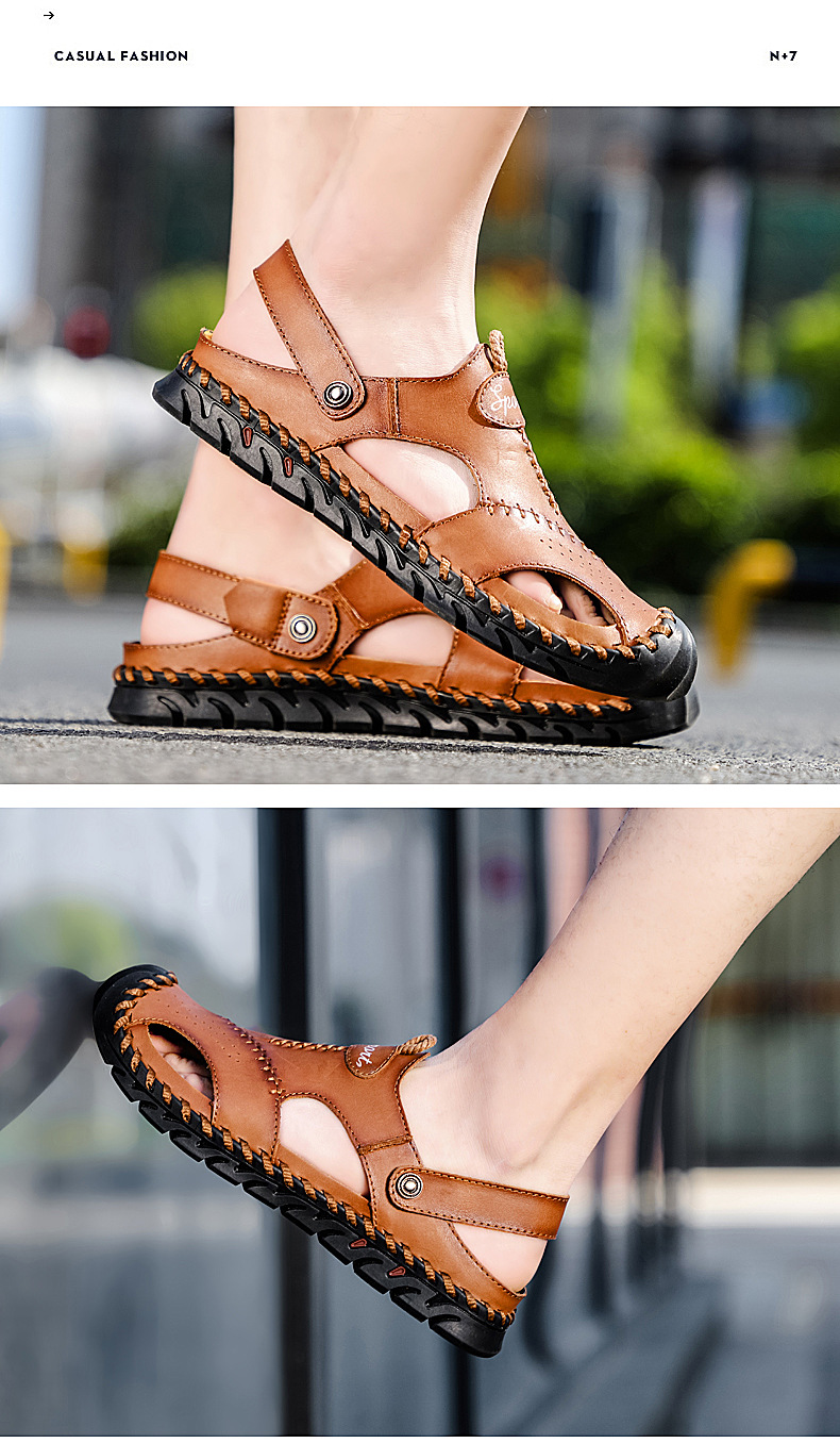 Cross-border large-sized genuine leather men's sandals, beach flip-flops, two-in-one men's casual cool leather shoes, top layer cowhide men's shoes, breathable undefined