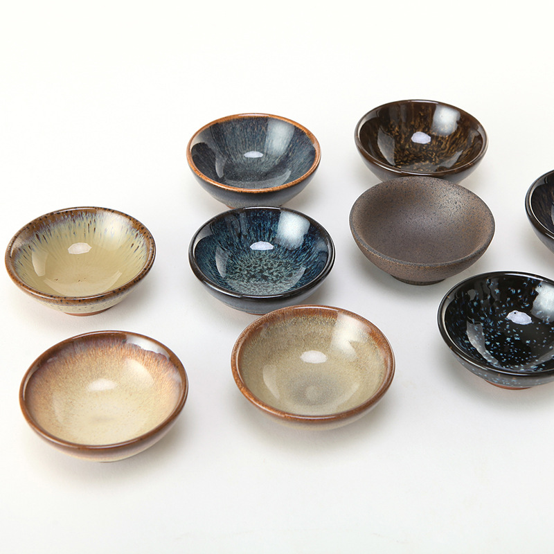 이싱 일본식 거친 도자기 차 세트, 도자기 찻잔, 자색 모래 컵, 개인용 싱글 컵, 향기로운 차 그릇, 평평한 그릇