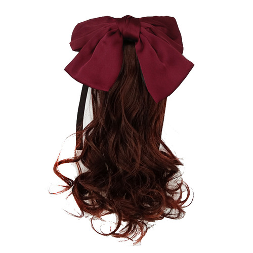 Children's Horse Tail Fake Hair for Girls, Medium-Long Wavy Hair with Bow, Hair Accessory with Horse Tail Band