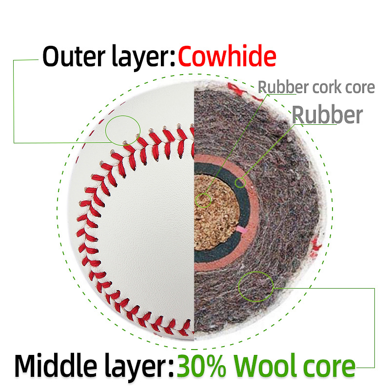 9寸牛皮棒球羊毛芯专业比赛材质硬式棒球手工缝线BC级头层真皮|ru