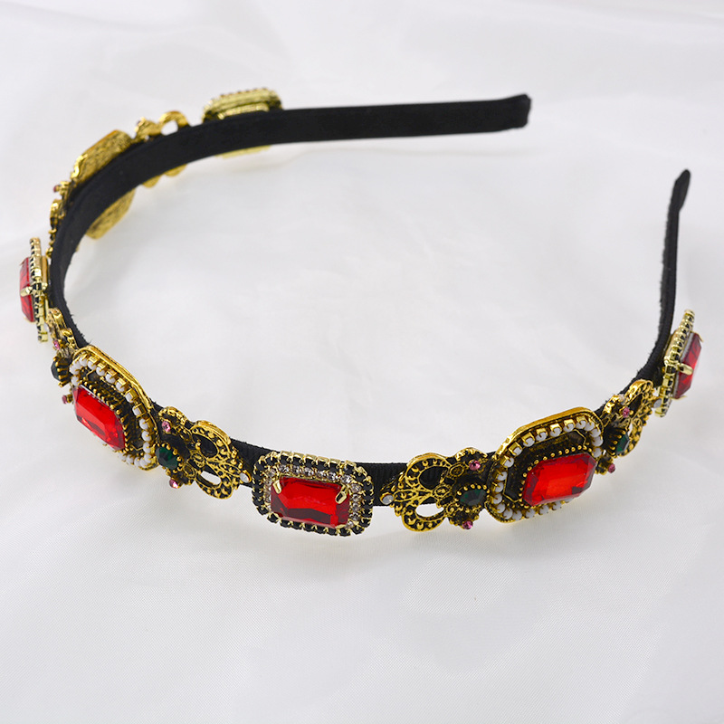 New Baroque Square Colored Gemstone Diamond Palace Cheap Headband Wholesale display picture 2