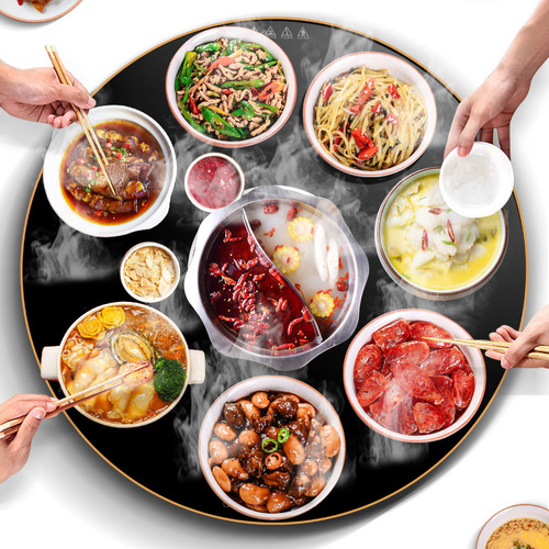 Food Insulation Board Electric Ceramic Stove Induction Cooker Household Warming Board Multifunctional Dining Table Automatic Rotating Hot Chopping Board