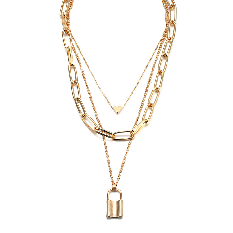 Thick Chain Lock Multilayer Necklace display picture 2