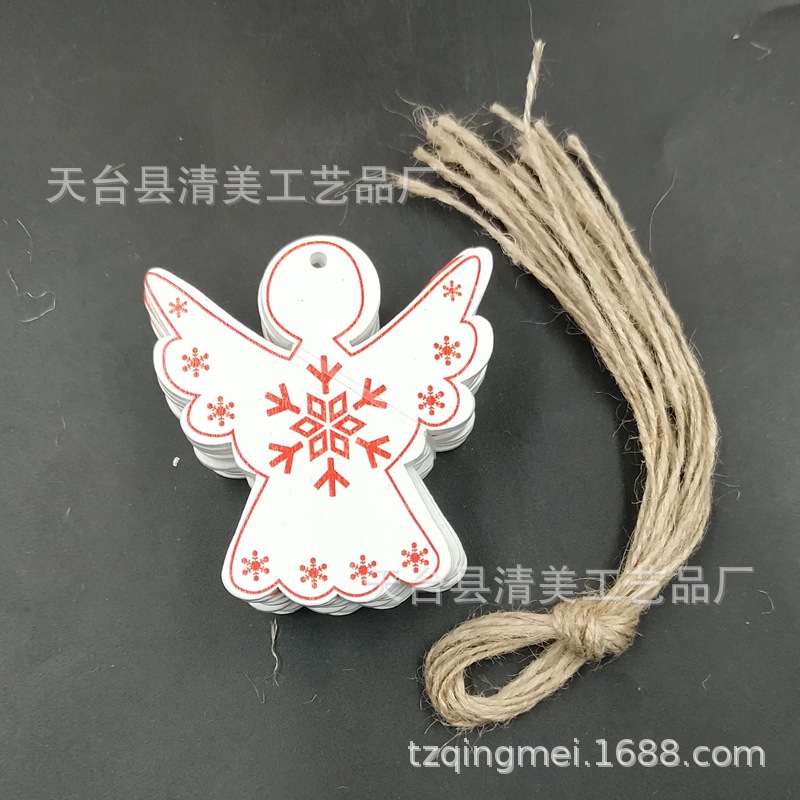 Colgante de dibujos animados de Navidad de madera de bricolaje de la serie de Navidad pintada blanca 10 piezas en un paquete con 10 cuerdas de cáñamo