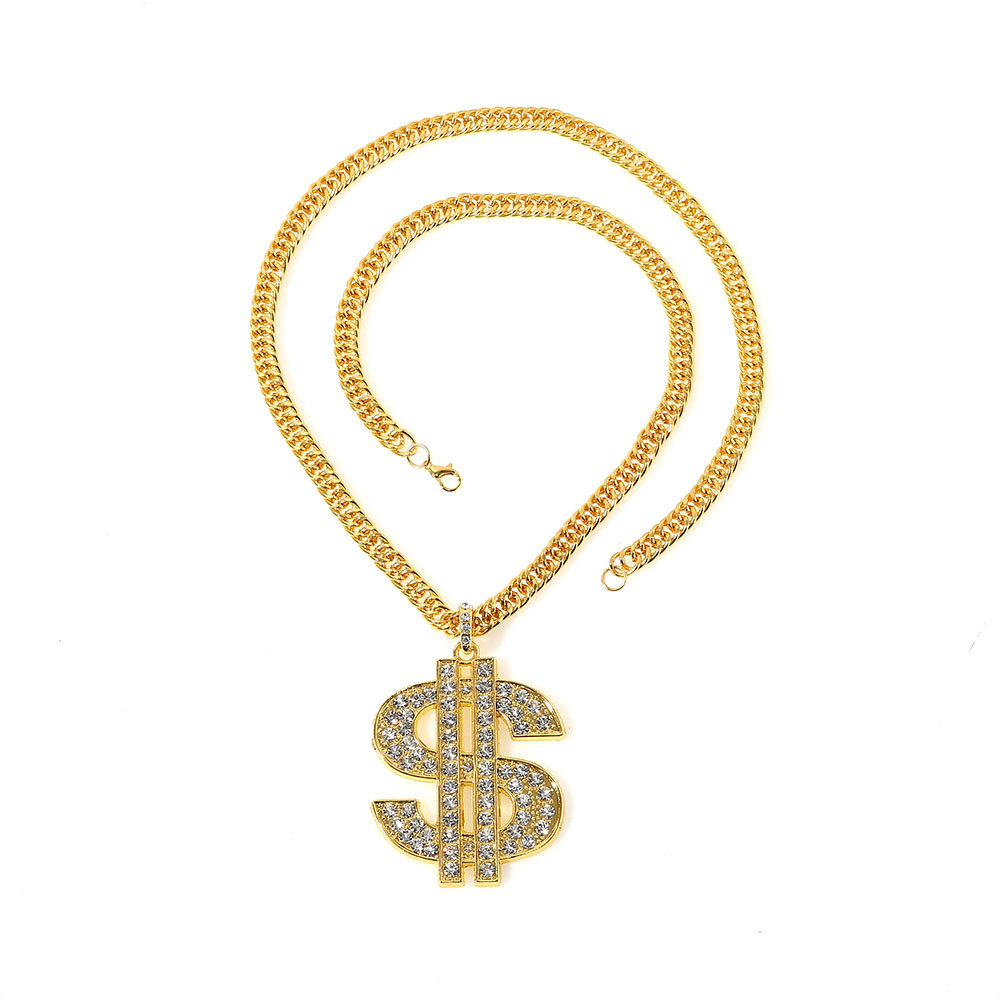 Hot Style Hip-hop Personality Trendy Brand Necklace Rhinestone-studded Dollar Pendant Necklace Necklace Sweater Chain display picture 8