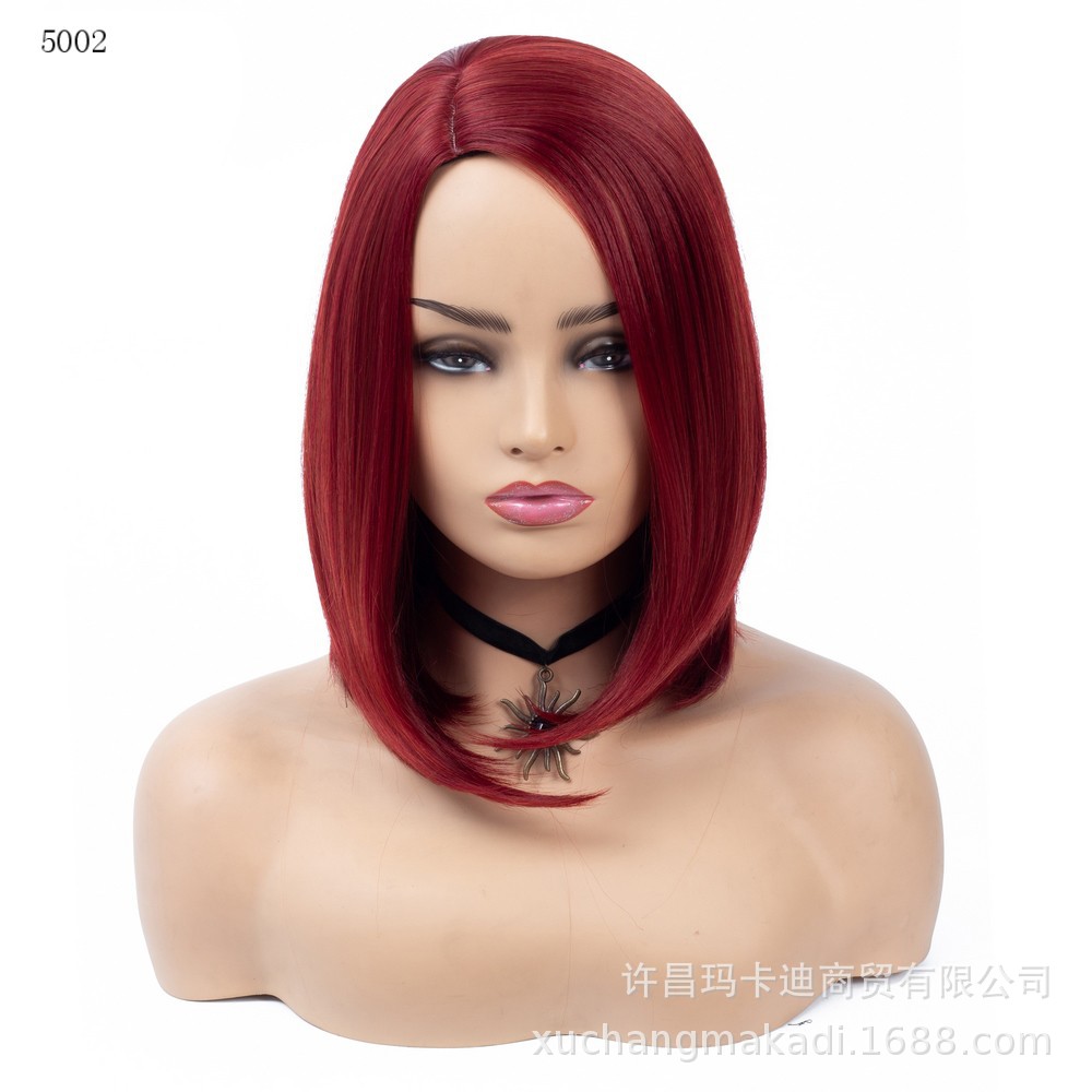 【玛卡迪】假发wigs女士酒红色波波头化纤假发头套 现货外贸批发