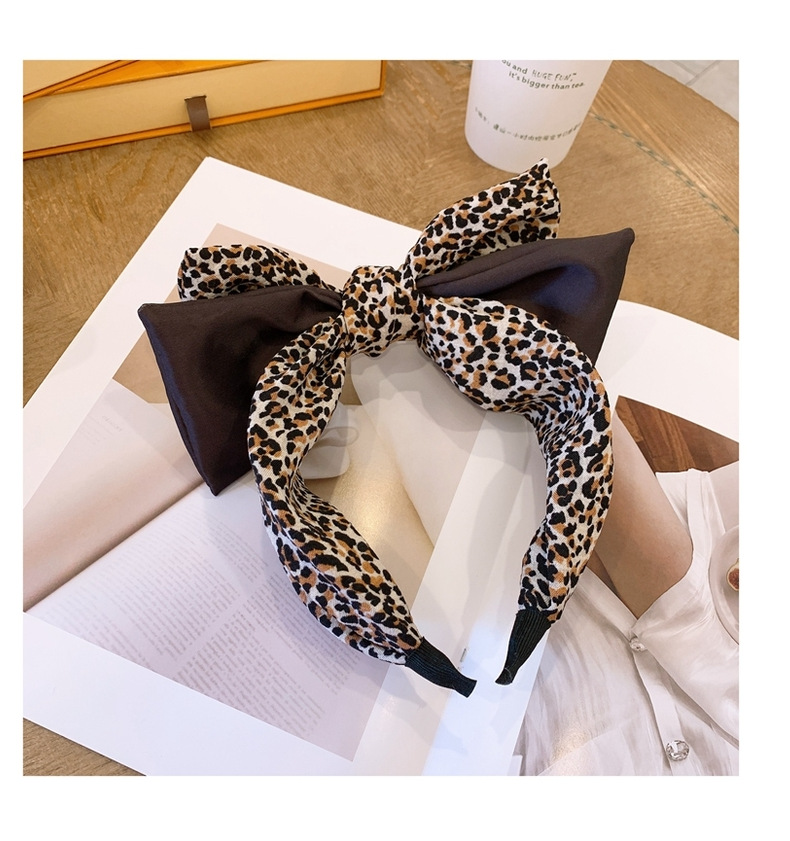 130g Weight Headwear Classification Festival Occasion Bow Knot Pattern Women'S Gender Retro Style Coffee, White, Blue, Black Color Leopard Print Big Bow Wide Headband 6