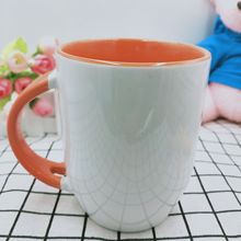 熱銷色釉陶瓷插勺杯 帶勺子馬克杯 內色釉咖啡杯 定制廣告杯 出口