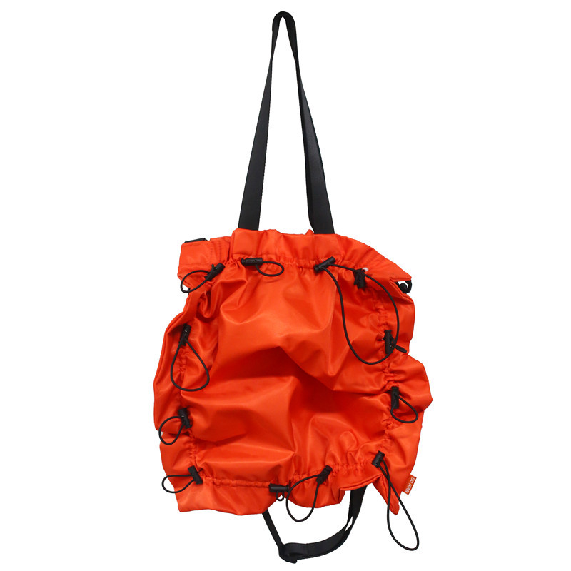 Personalized Large Women's Fashion Cool Nylon Single-Shoulder Bag, Hong Kong Style Pleated Rope Drawstring Large Capacity Shopping Bag, Student Tote Bag