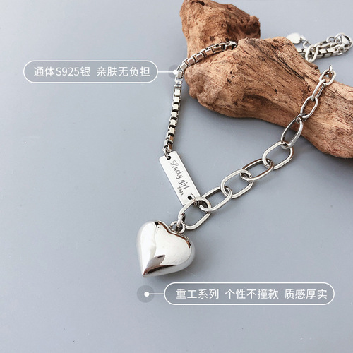 Retro Thai Silver Heart Ankle Chain Korean Version S925 Silver Women's Ankle Jewelry Simple and Minimalist Fashion Accessory Student Jewelry
