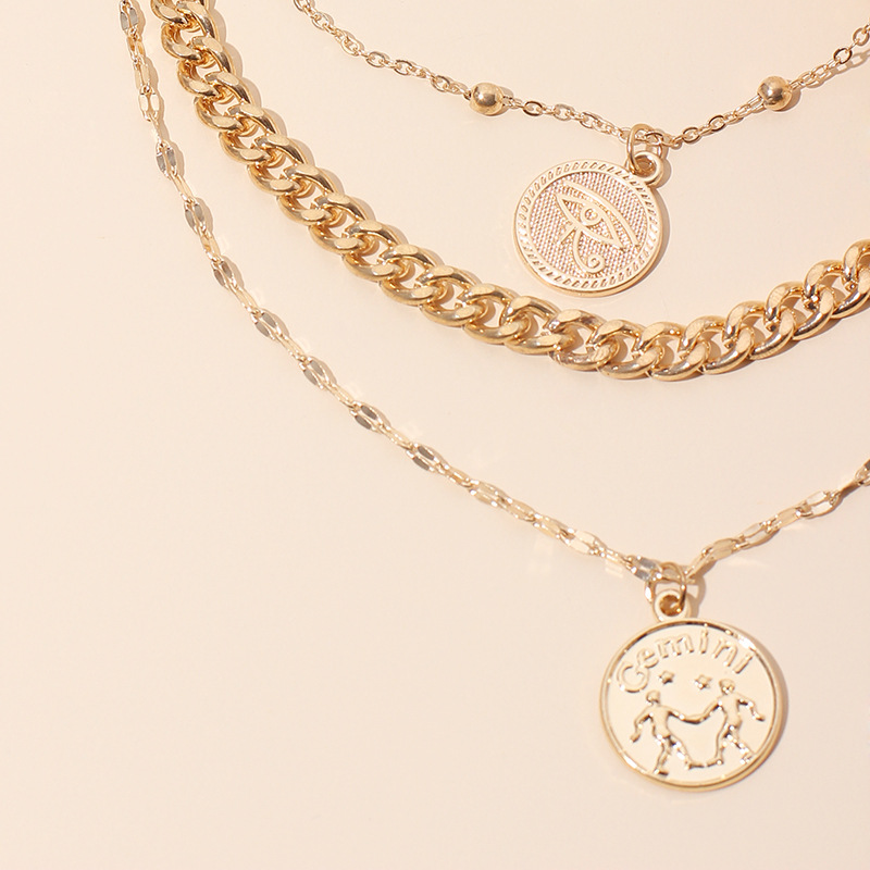 30g Weight Earrings Classification Wedding, Travel Occasion Women'S Gender Gold Color Fashion Multi-layered Wearing Medal Devil's Eye Tag Clavicle Necklace For Women 3