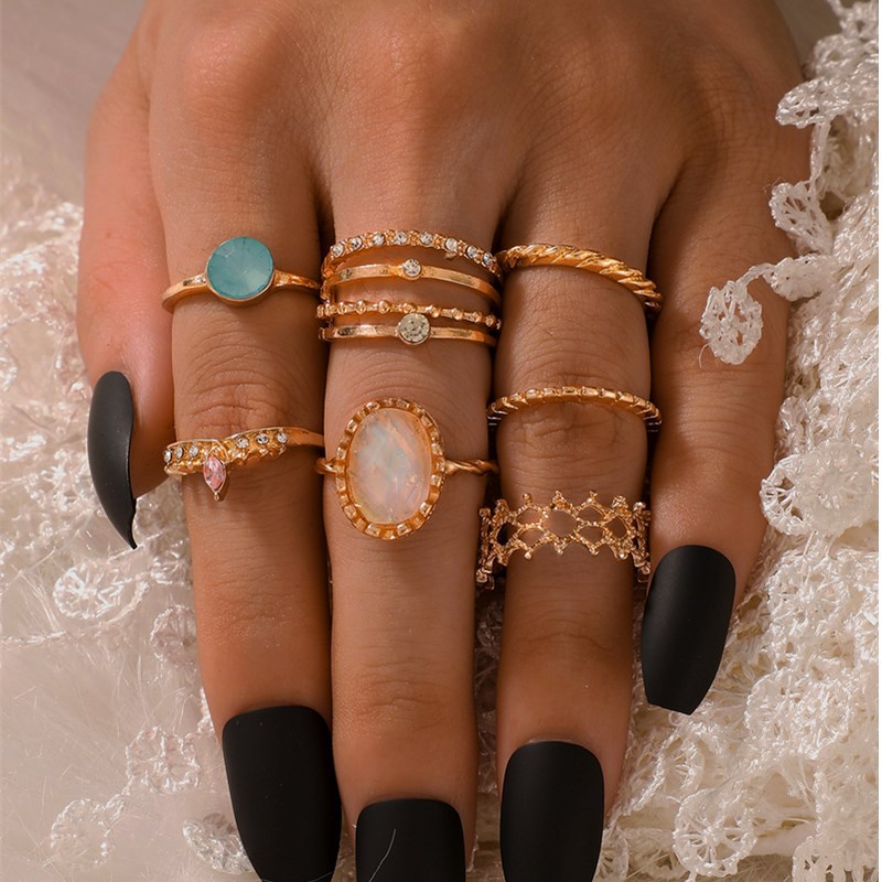 New Bohemian 7 Piece Set Diamond Set Ring display picture 1