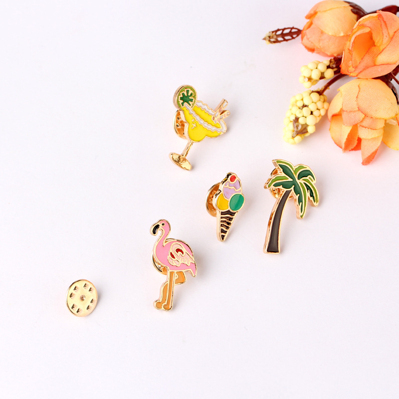 Casual, Outdoor, Daily Occasion Cartoon Style Pin Ice Cream Flamingo Alloy Enamel Unisex Brooches