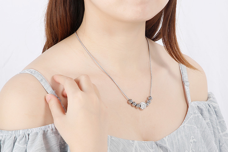 Korean temperament rhinestone small round bead necklace earring set stainless steel steel ball jewel